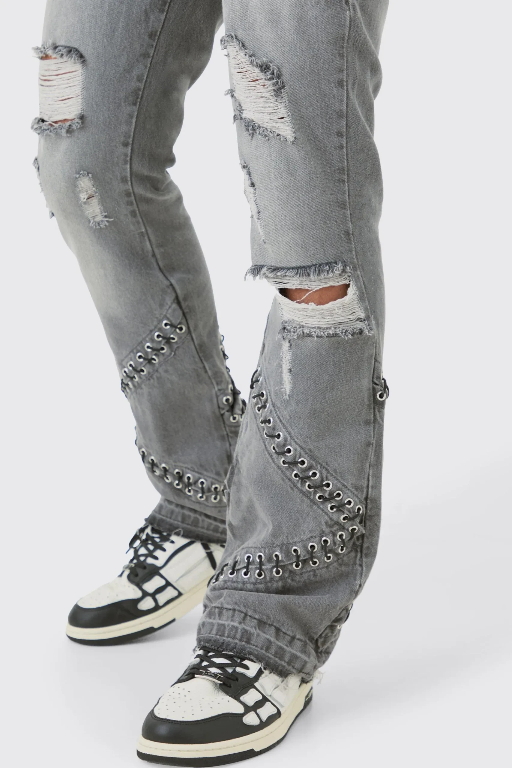 boohooMAN Slim Rigid Flare Hardware Jeans In Light | UK| Trousers|Jeans