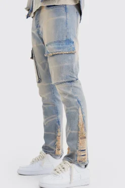 boohooMAN Slim Rigid Flare Overdyed Distressed Cargo Jeans | UK| Trousers|Jeans