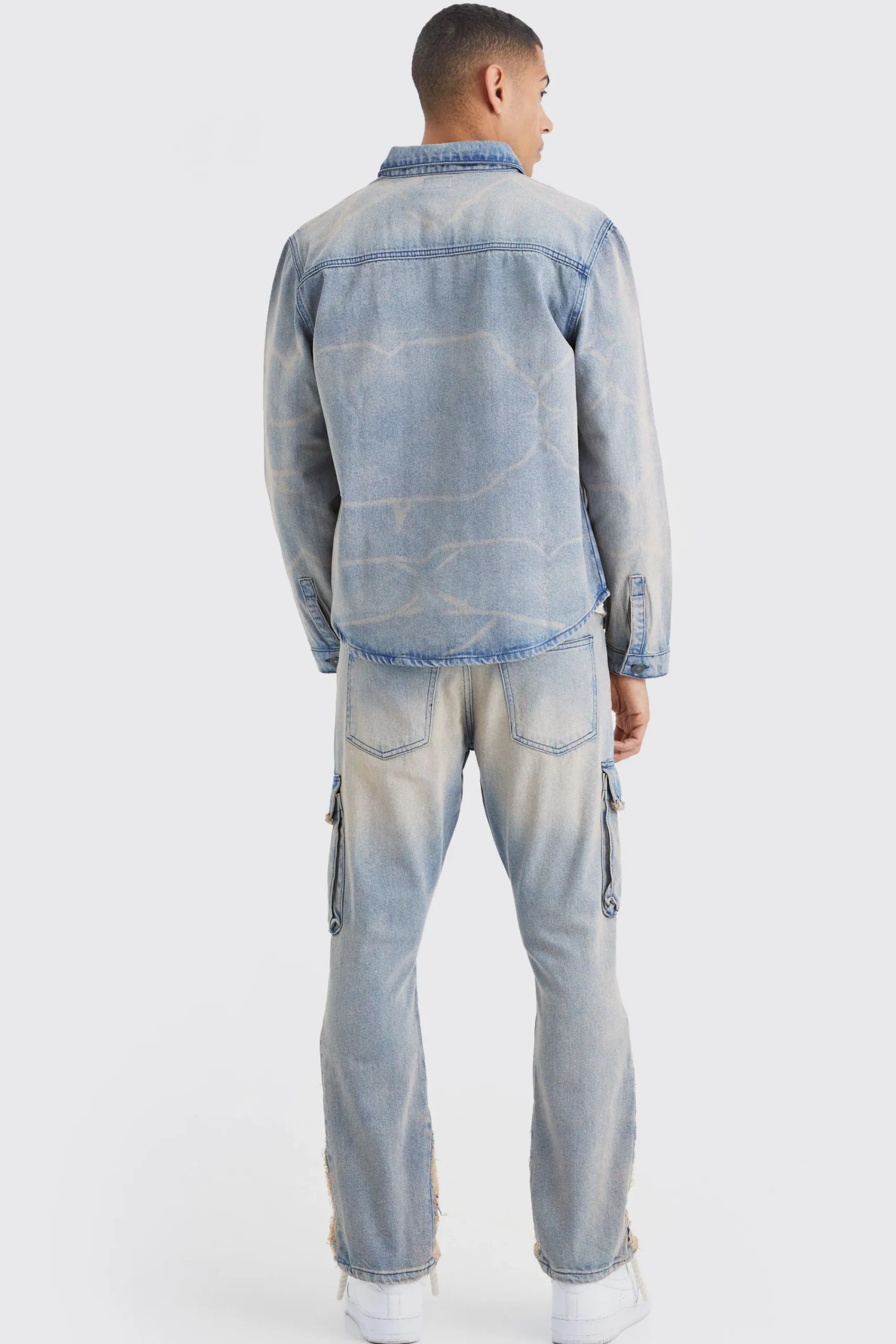 boohooMAN Slim Rigid Flare Overdyed Distressed Cargo Jeans | UK| Trousers|Jeans