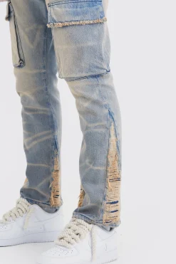boohooMAN Slim Rigid Flare Overdyed Distressed Cargo Jeans | UK| Trousers|Jeans