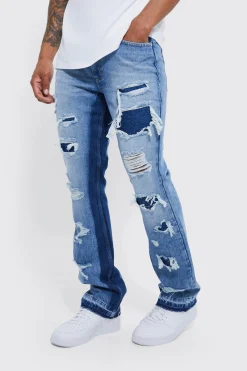 boohooMAN Slim Rigid Flare Panelled Ripped Jeans | UK| Trousers|Jeans