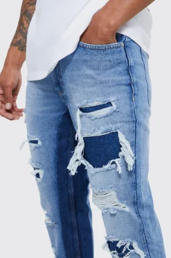 boohooMAN Slim Rigid Flare Panelled Ripped Jeans | UK| Trousers|Jeans