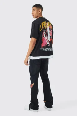 boohooMAN Slim Rigid Flare Popper Hem Graphic Butterfly Jeans | UK| Trousers|Jeans