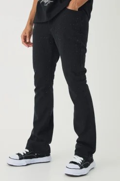 boohooMAN Slim Rigid Flare Rhinestone Jeans | UK| Trousers|Jeans