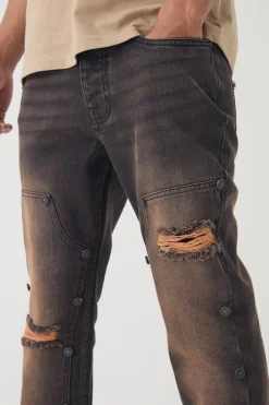 boohooMAN Slim Rigid Flare Vintage Wash Carpenter Ripped Jeans | UK| Trousers|Jeans