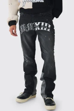 boohooMAN Slim Rigid Flare Washed Gusset Paint Splat Jeans | UK| Trousers|Jeans