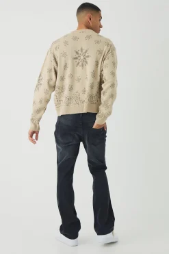 boohooMAN Slim Rigid Flare Washed Paisley Applique Jeans | UK| Trousers|Jeans