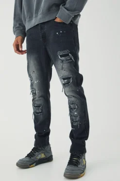 boohooMAN Slim Rigid Paint Splat Ripped Jeans | UK| Trousers|Jeans