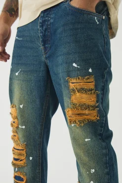 boohooMAN Slim Rigid Paint Splat Ripped Jeans | UK| Trousers|Jeans