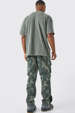 boohooMAN Slim Smoke Camo Cargo Trouser With Popper Hem | UK| Trousers