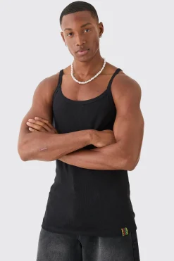 Slim Squared Neck Ribbed Vest | UK^boohooMAN