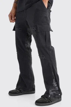 boohooMAN Slim Stacked Flare Camo Gusset Rip And Repair Trouser | UK| Trousers