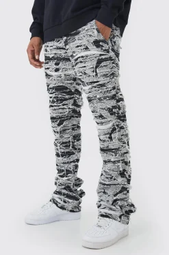 boohooMAN Slim Stacked Flare Heavily Distressed Camo Trouser | UK| Trousers|Cargos
