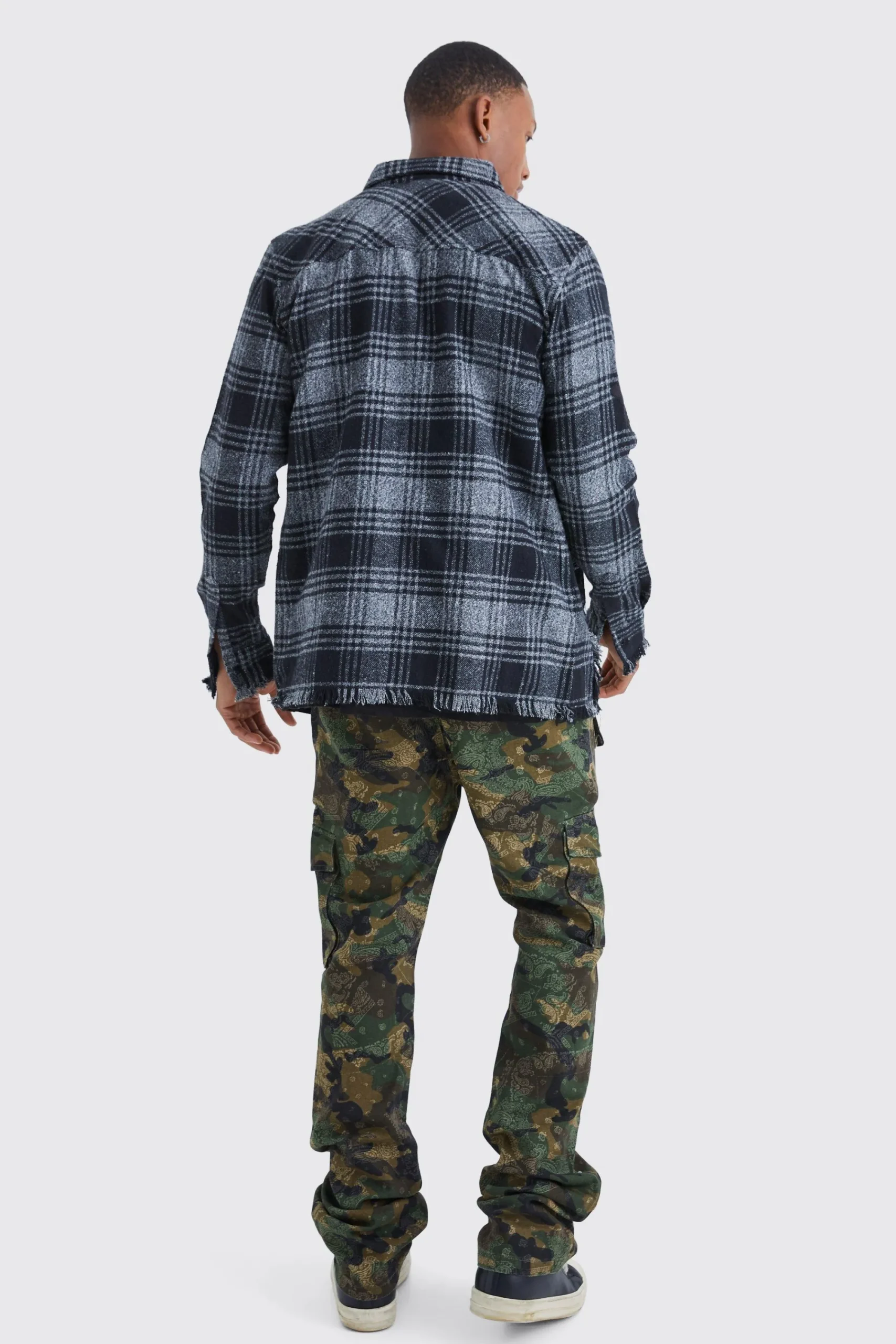 boohooMAN Slim Stacked Flare Multi Cargo Camo Bandana Trouser | UK| Trousers