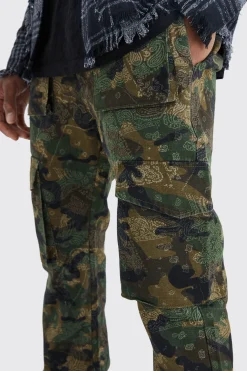 boohooMAN Slim Stacked Flare Multi Cargo Camo Bandana Trouser | UK| Trousers