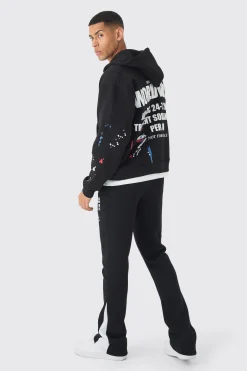 boohooMAN Slim Stacked Flare Paint Splatter Gusset Jogger | UK| Trousers|Joggers