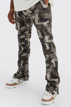 boohooMAN Slim Stacked Popper Hem Multi Cargo Camo Trouser | UK| Trousers