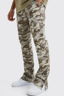 boohooMAN Slim Stacked Ripstop Split Hem Cargo Camo Trouser | UK| Trousers