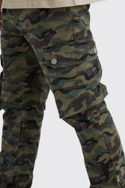 boohooMAN Slim Stacked Zip Gusset Cargo Camo Ripstop Trouser | UK| Trousers|Cargos