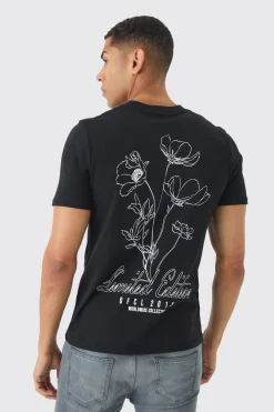 Slim Stencil Floral Back Printed T-Shirt | UK^boohooMAN