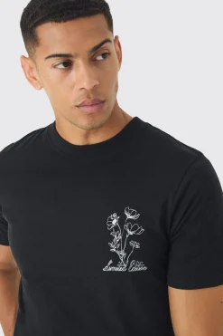 Slim Stencil Floral Back Printed T-Shirt | UK^boohooMAN