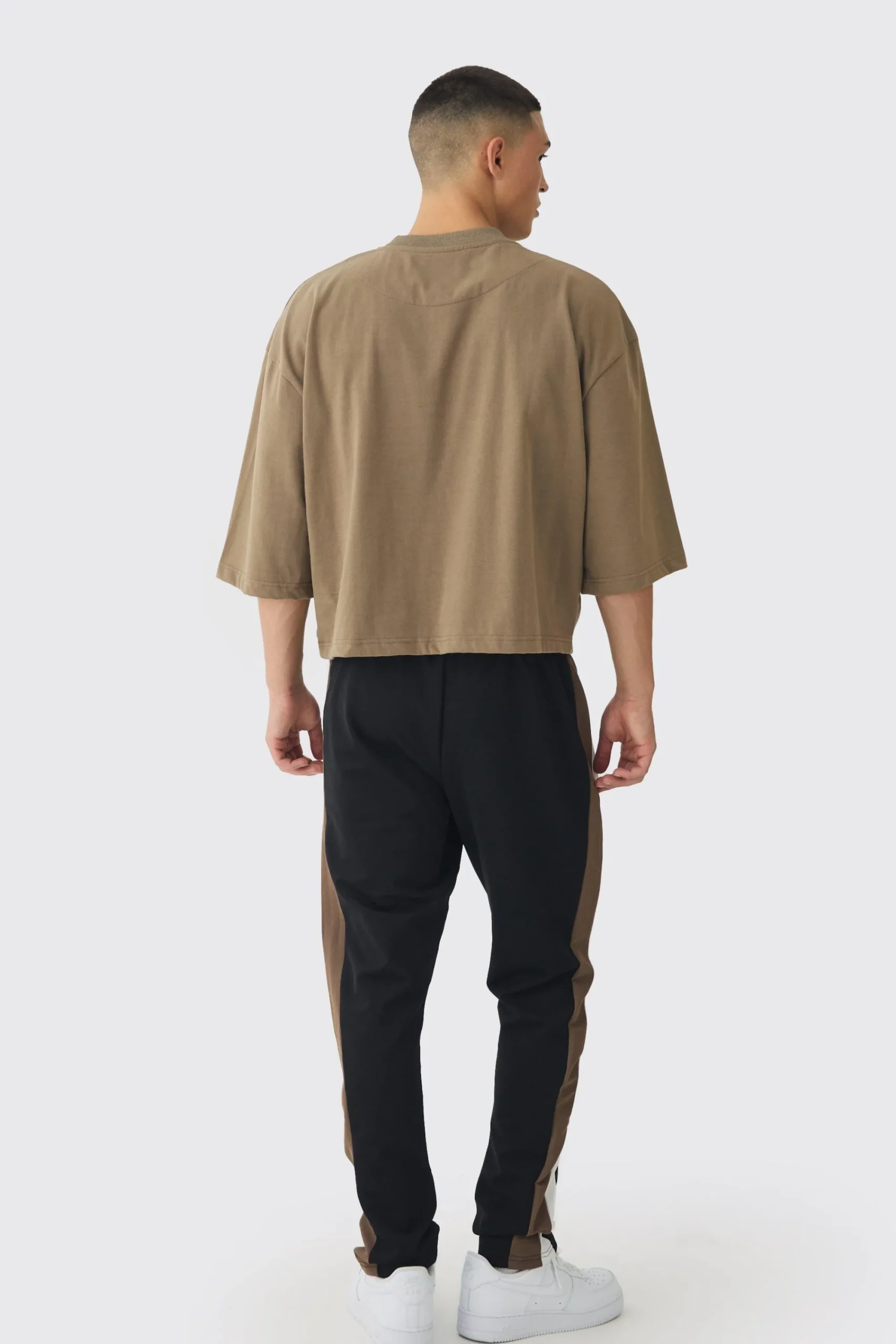 boohooMAN Slim Tapered Pique Panel Embroidered Jogger | UK| Trousers|Joggers