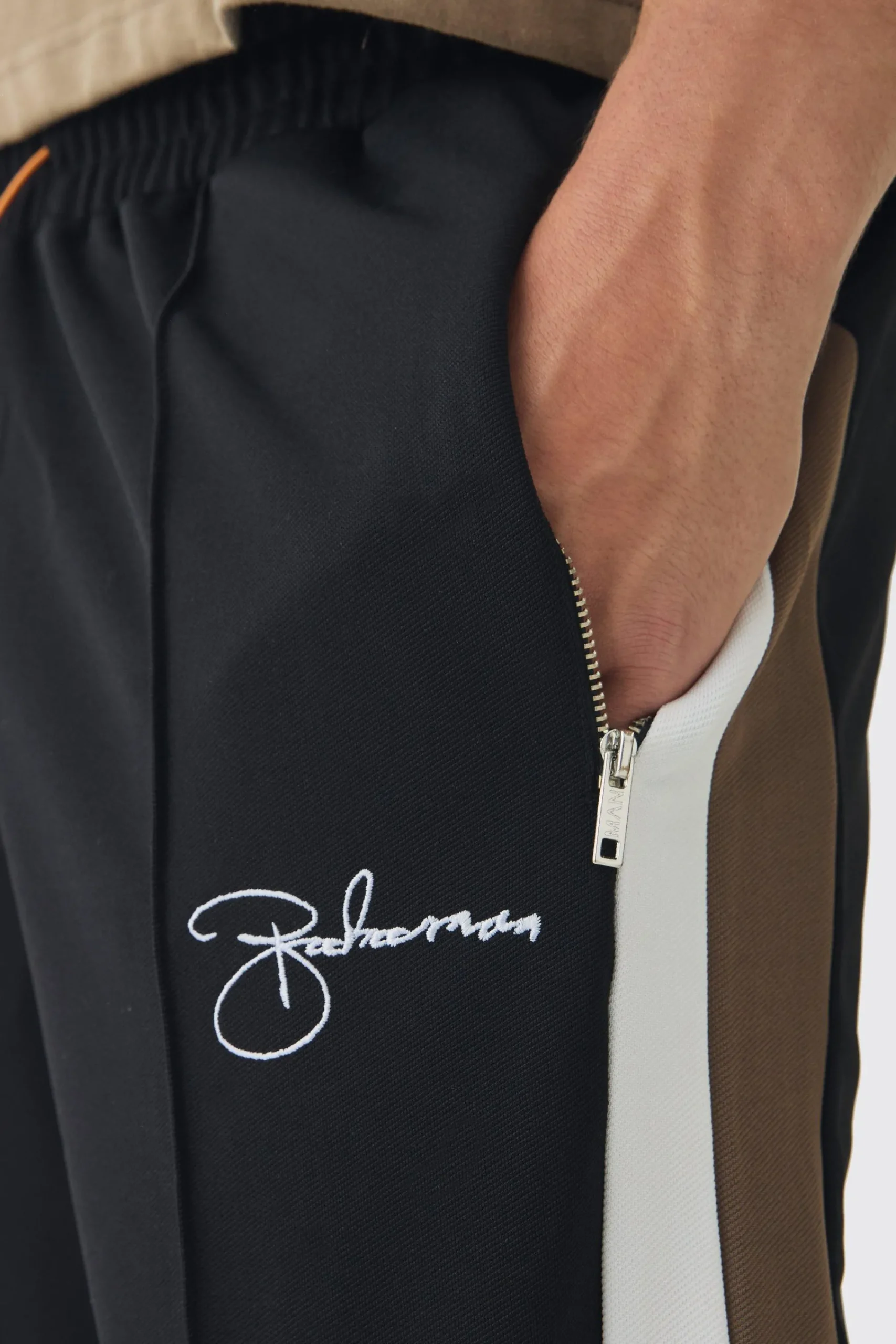 boohooMAN Slim Tapered Pique Panel Embroidered Jogger | UK| Trousers|Joggers