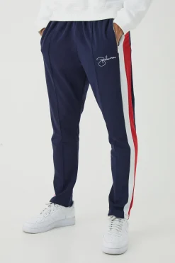 boohooMAN Slim Tapered Pique Panel Embroidered Jogger | UK| Trousers|Joggers