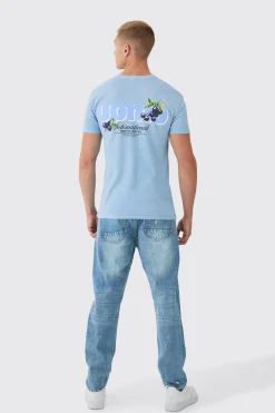 Slim Uomo Berry Back Print Wash T-Shirt | UK^boohooMAN Clearance