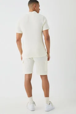 boohooMAN Slim Waffle Revere Polo And Cargo Shorts Set | UK| Shorts|Sets & Co-Ords