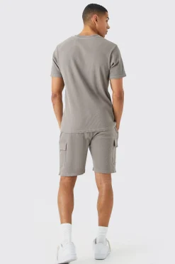 boohooMAN Slim Waffle T-shirt & Cargo Short Set | UK| Shorts|Sets & Co-Ords