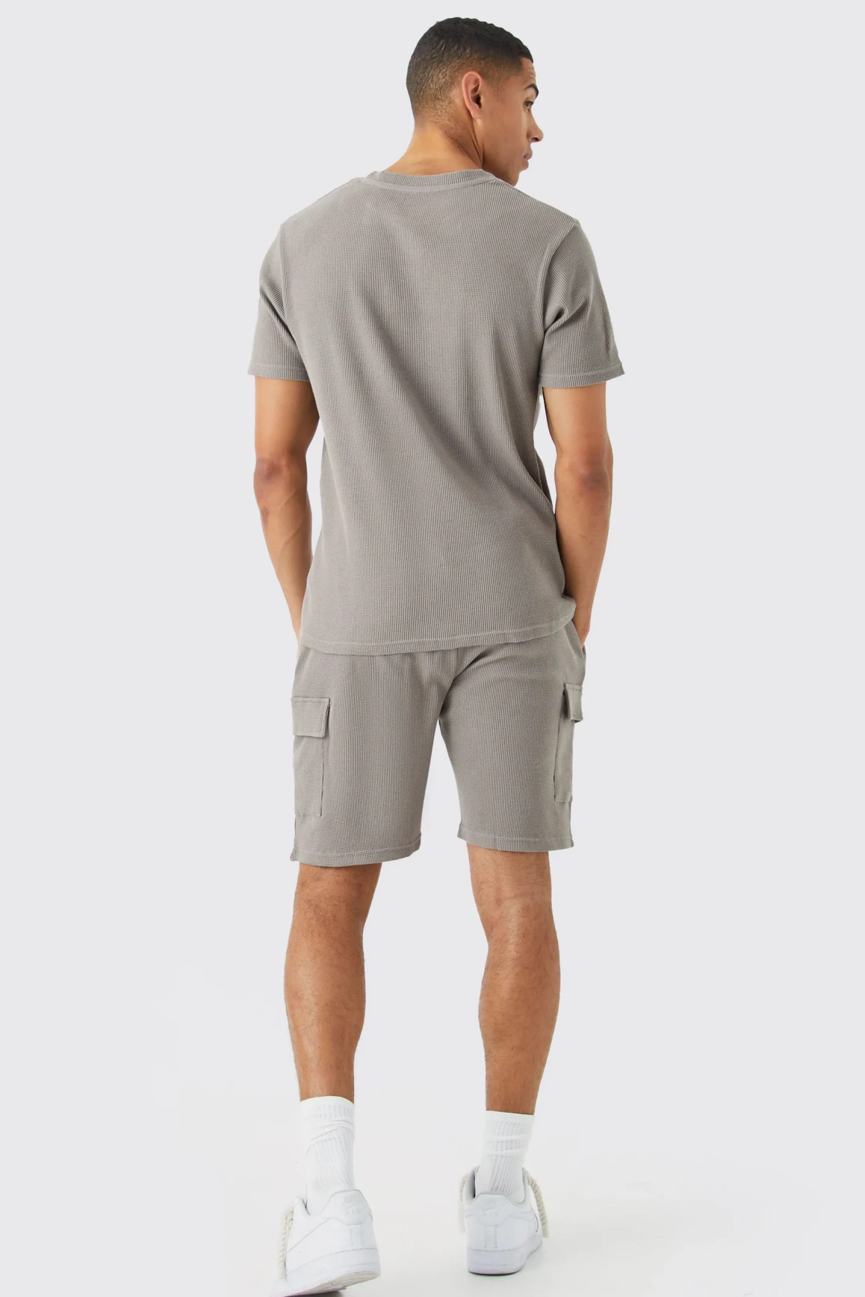 boohooMAN Slim Waffle T-shirt & Cargo Short Set | UK| Shorts|Sets & Co-Ords