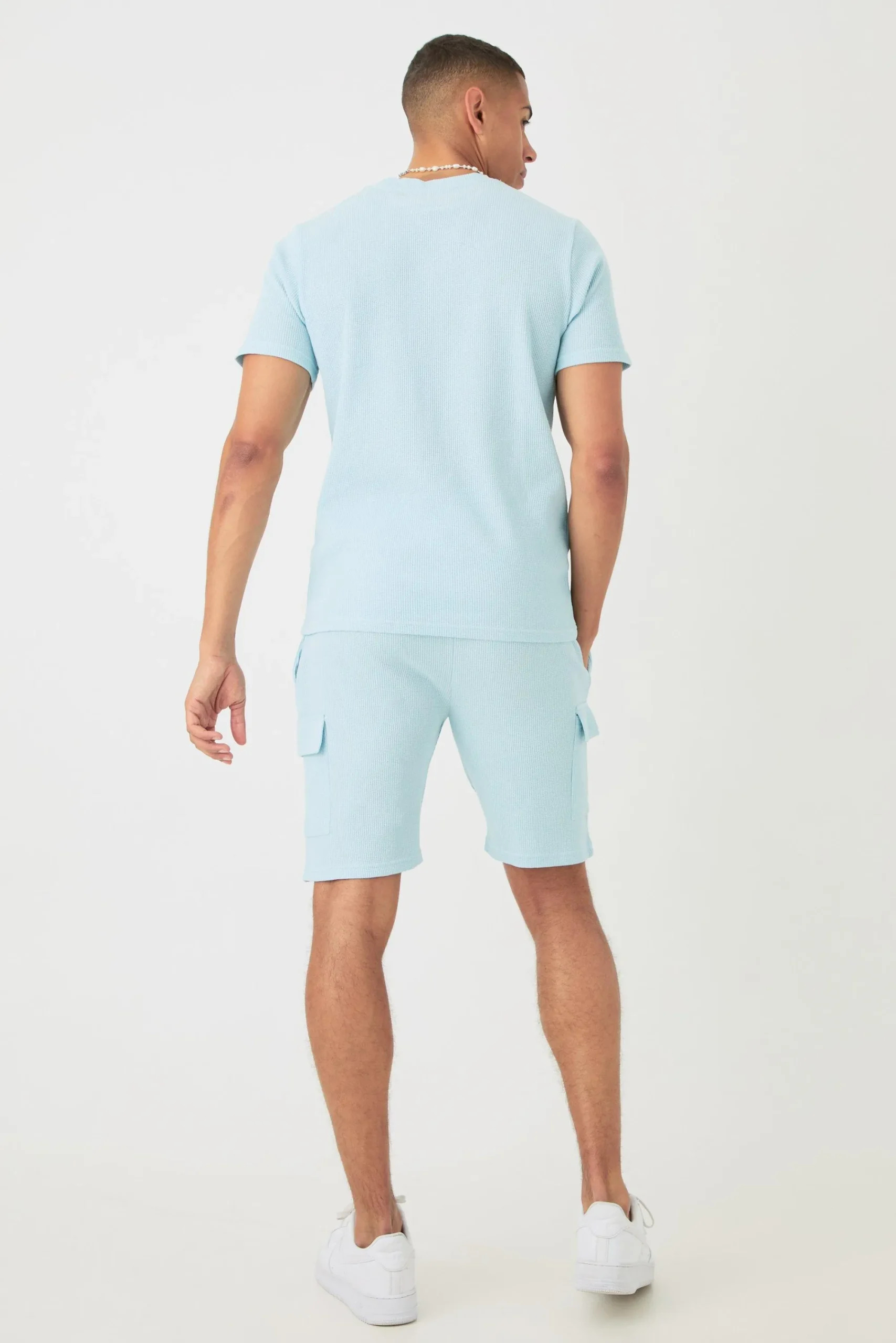 boohooMAN Slim Waffle T-shirt & Cargo Short Set | UK| Shorts|Sets & Co-Ords