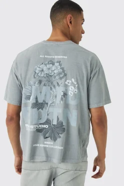 Slim Washed Floral Back Print T-Shirt | UK^boohooMAN Best