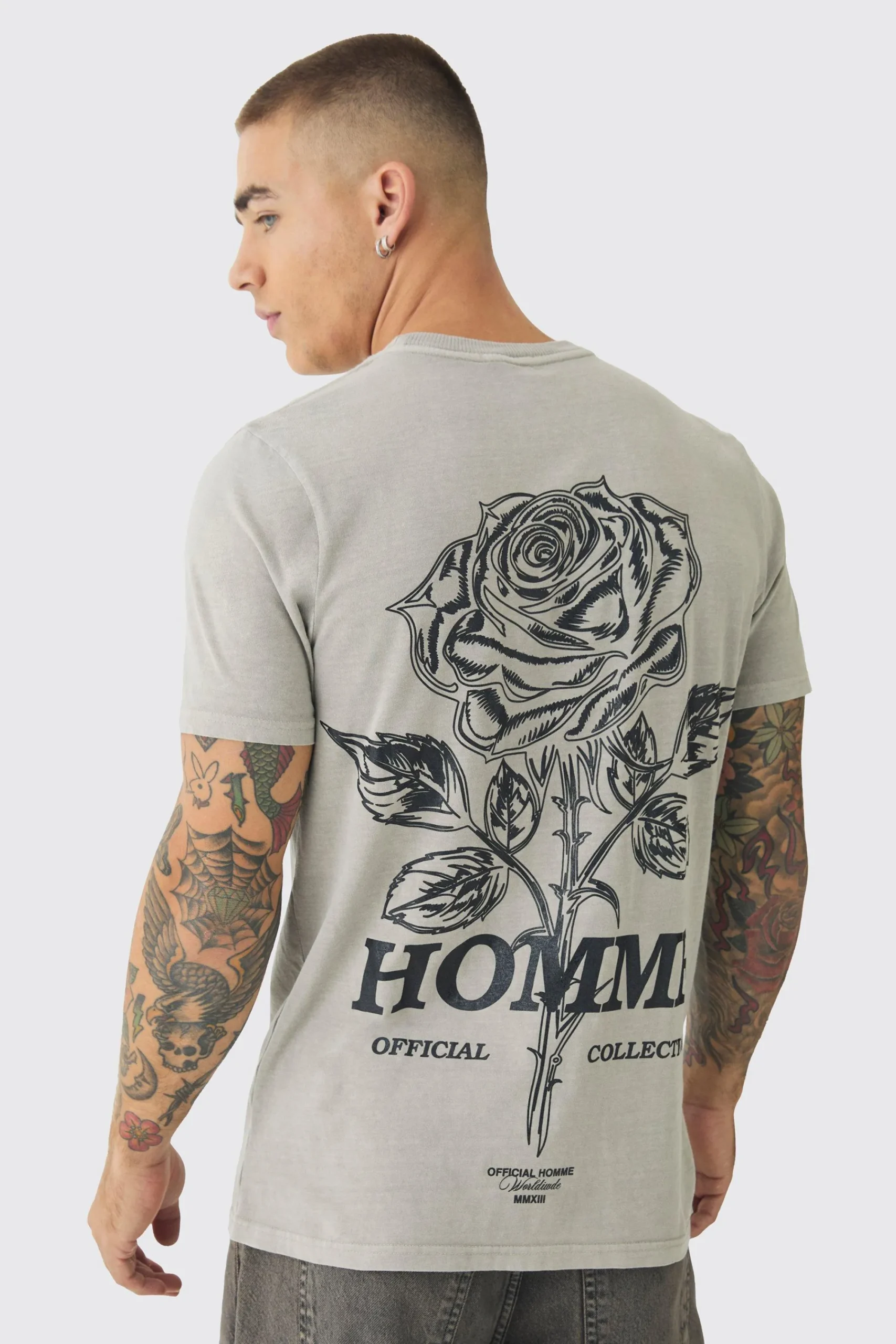 Slim Washed Floral Back Print T-Shirt | UK^boohooMAN