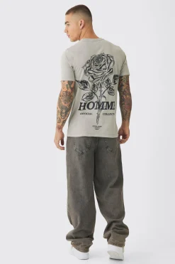 Slim Washed Floral Back Print T-Shirt | UK^boohooMAN