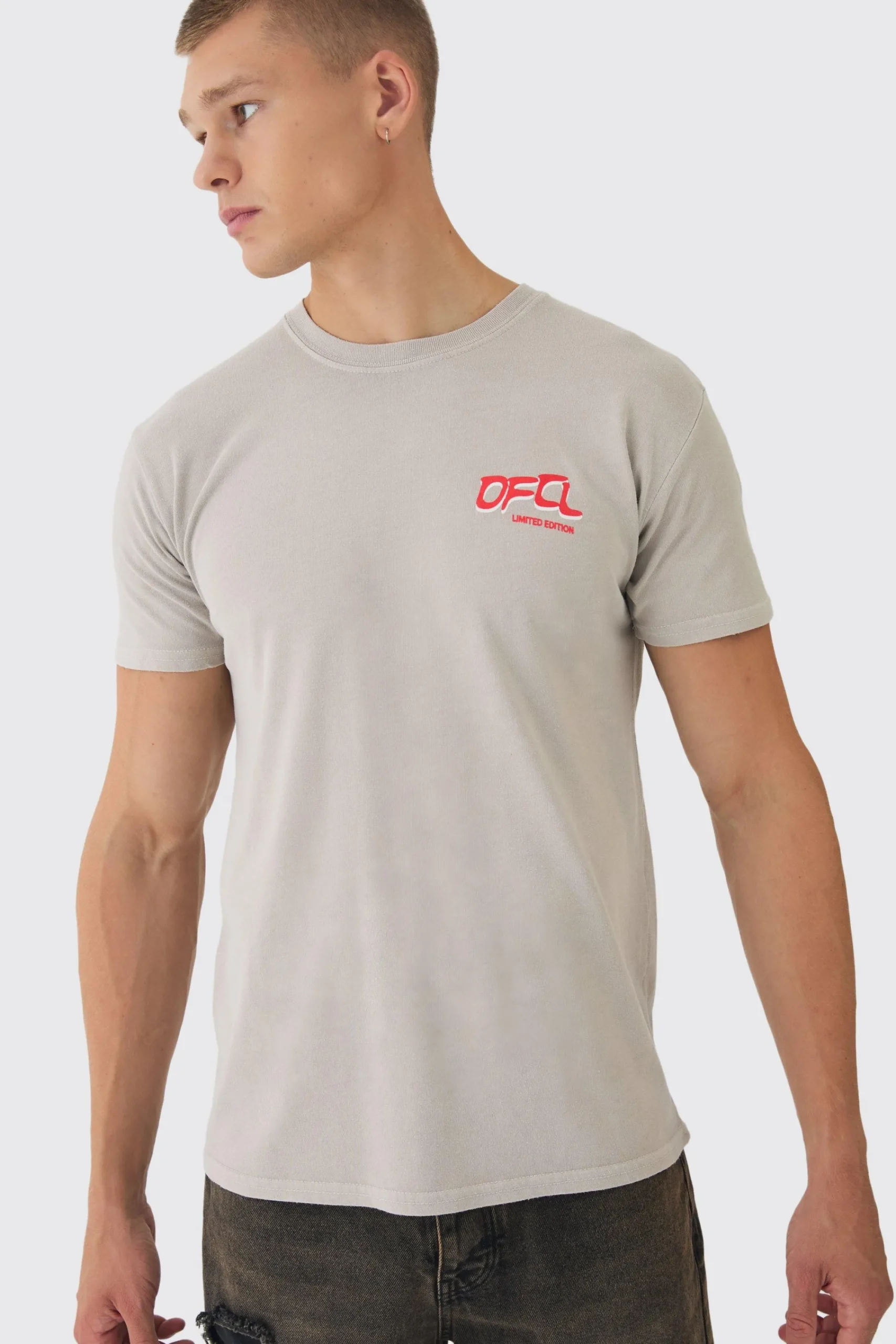 Slim Washed OFCL Chest Print T-Shirt | UK^boohooMAN Discount