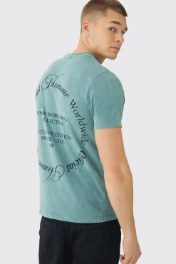 Slim Washed Worldwide Print T-Shirt | UK^boohooMAN
