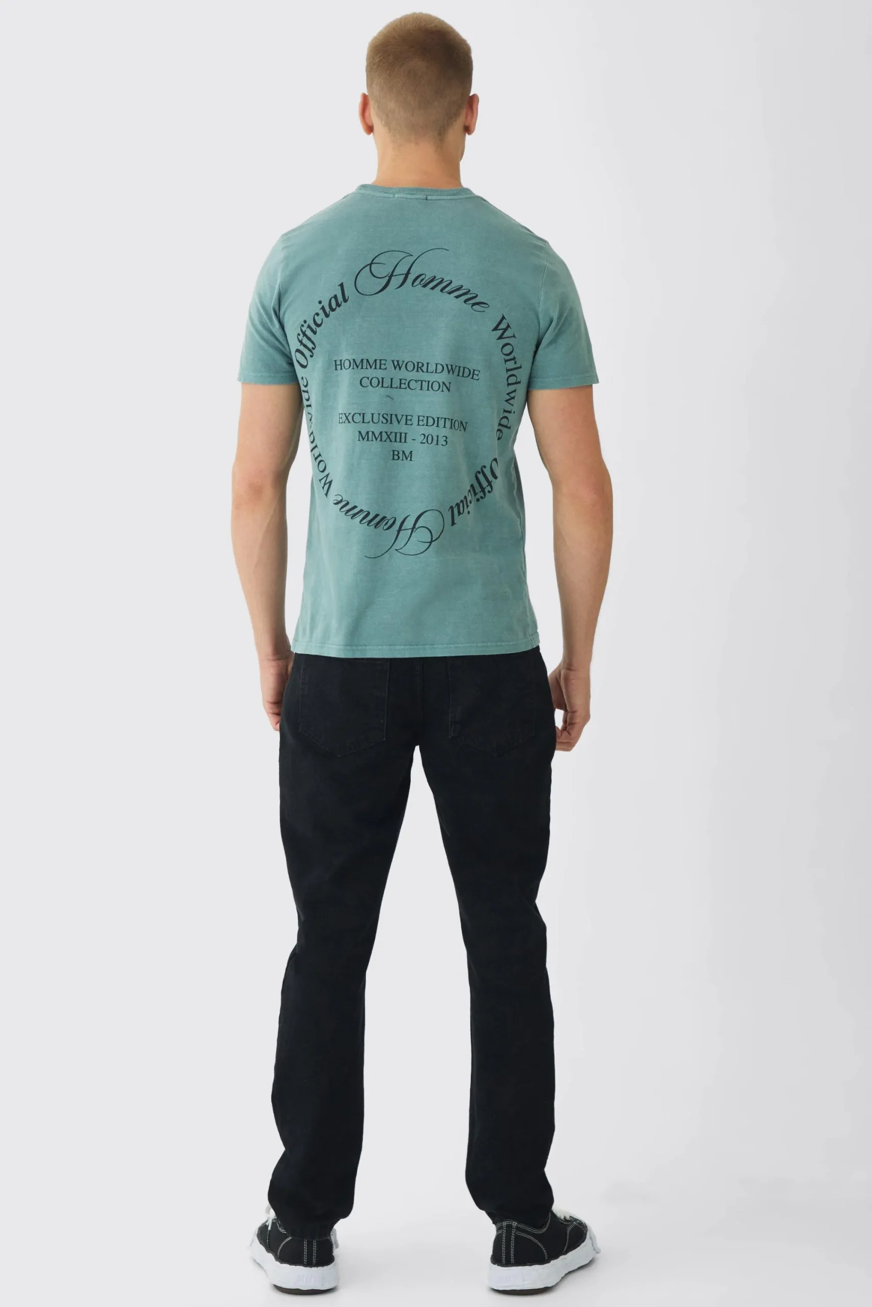 Slim Washed Worldwide Print T-Shirt | UK^boohooMAN