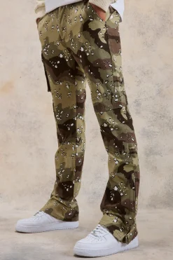 boohooMAN Slim Zip Flare Gusset Multi Cargo Camo Trouser | UK| Trousers
