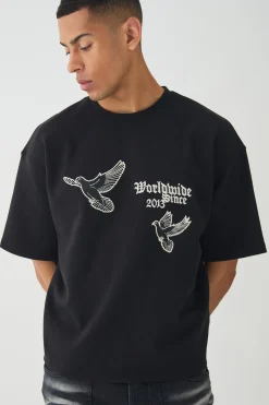 Smart Oversized Boxy Embroidered Interlock T-shirt | UK^boohooMAN Sale