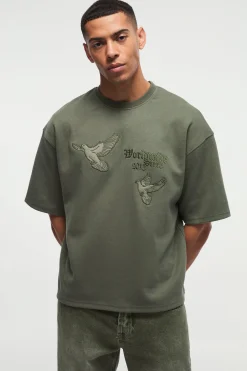 Smart Oversized Boxy Embroidered Interlock T-shirt | UK^boohooMAN Outlet