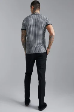 Smart Slim Dogtooth Jacquard Ringer T-shirt | UK^boohooMAN Discount