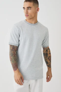 Smart Slim Dogtooth Jacquard Ringer T-shirt | UK^boohooMAN New