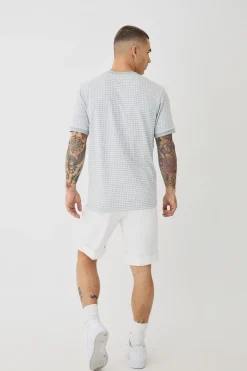 Smart Slim Dogtooth Jacquard Ringer T-shirt | UK^boohooMAN New