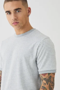 Smart Slim Dogtooth Jacquard Ringer T-shirt | UK^boohooMAN New