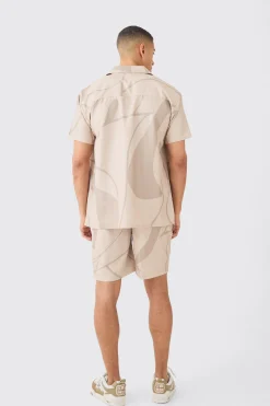 boohooMAN Soft Twill Abstract Printed Tab Shirt And Short | UK| Sets & Co-Ords