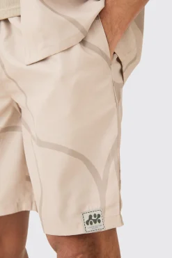 boohooMAN Soft Twill Abstract Printed Tab Shirt And Short | UK| Sets & Co-Ords