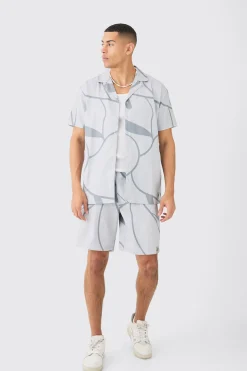 boohooMAN Soft Twill Abstract Printed Tab Shirt And Short | UK| Sets & Co-Ords