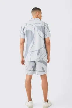 boohooMAN Soft Twill Abstract Printed Tab Shirt And Short | UK| Sets & Co-Ords